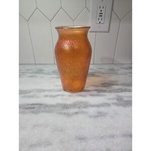 Jeanette Marigold Carnival Glass Vase, Ripple Finish Vtg Glassware, Bark Pattern
